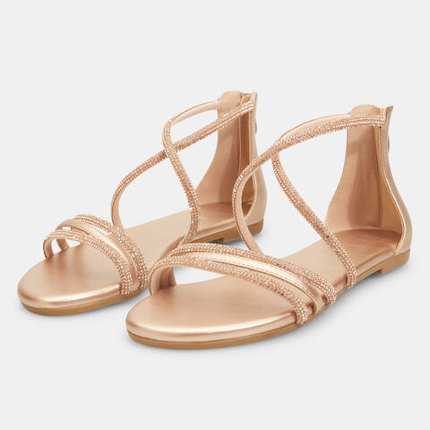 Sandalias planas de mujer con brillantitos , Rosa Sandalias planas de mujer con brillantitos , Rosa